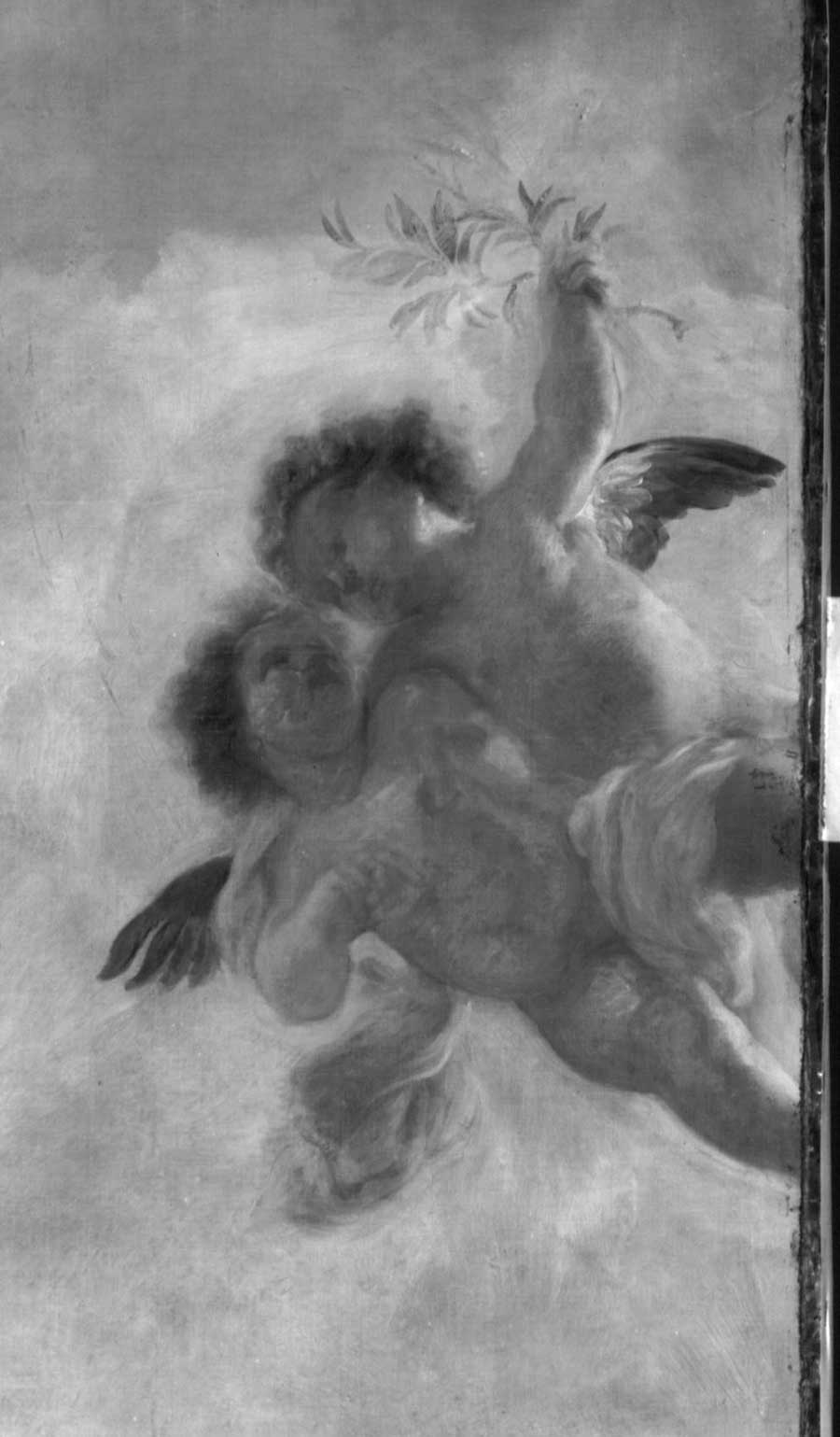 Infraroodreflectografie maakt een pentiment zichtbaar. De putto hield oorspronkelijk een bladertak vast. Foto- Arie Wallert, Rijksmuseum Amsterdam.